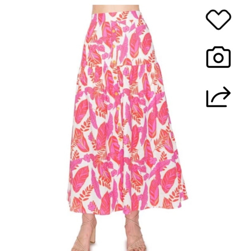 Melloday Pink tropical Floral skirt WITH pockets